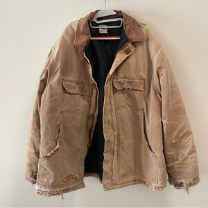 Vtg Thrashed Carhartt Men's C03 Tan Arctic Quilted Lined Jacket XXL